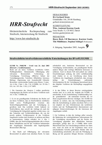 Titelbild Ausgabe 9/2003